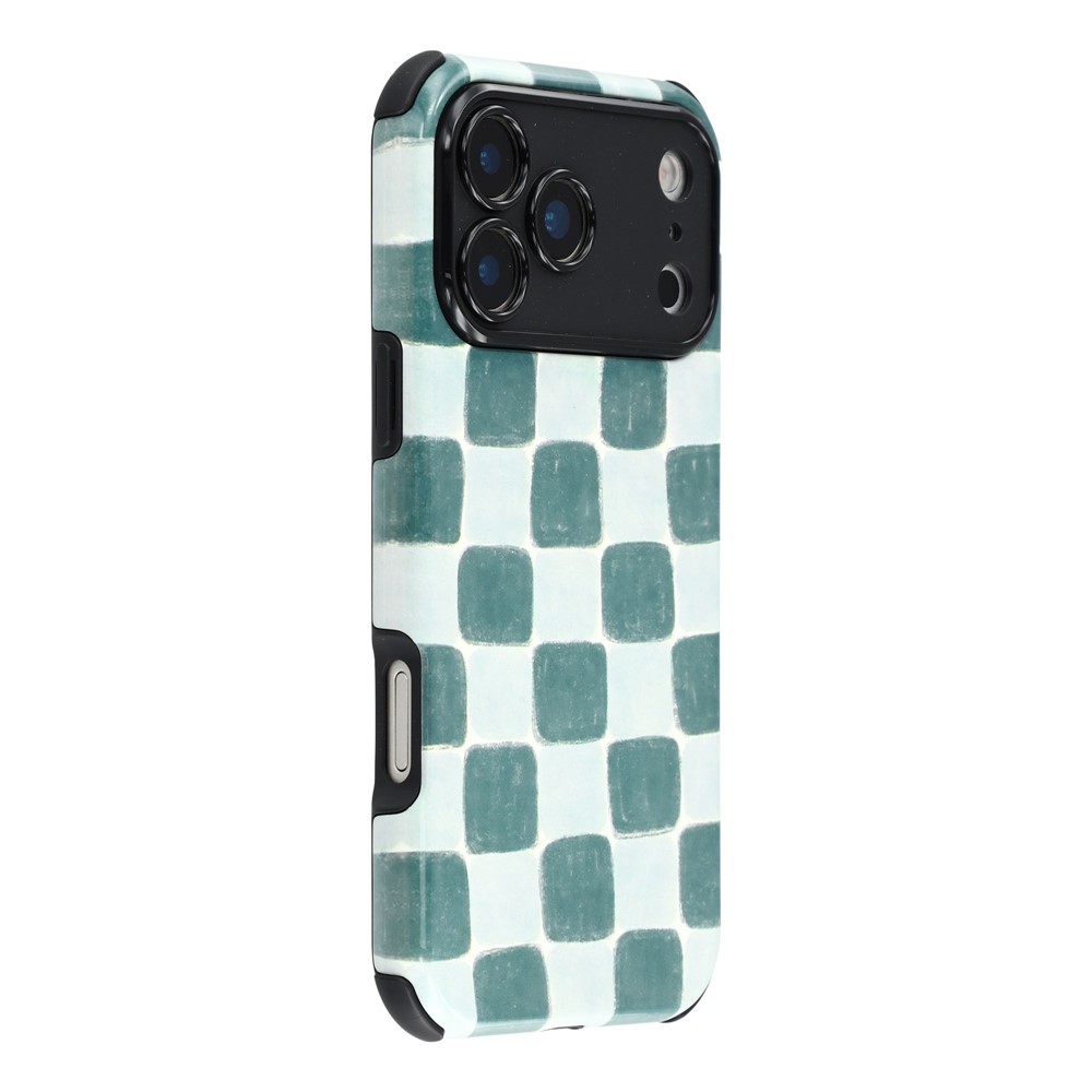 For iPhone 17 Pro Case IMD Pattern Design Corner Protection PC + TPU Phone Cover - Green Watercolor Check