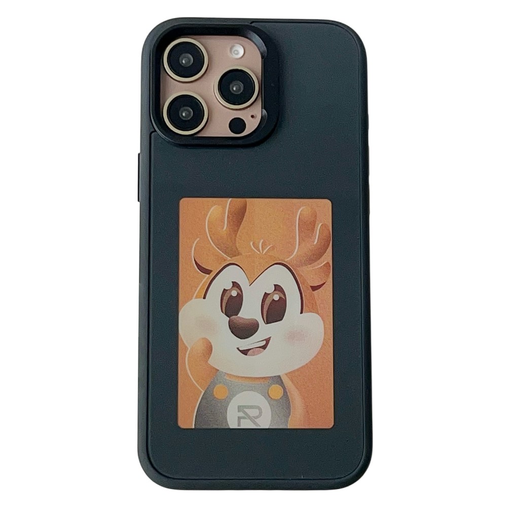 For iPhone 16 Pro Smart E-Ink Magnetic Case Lens Kickstand 4 Color HD 4 inch Display NFC DIY Customized Screen - Black