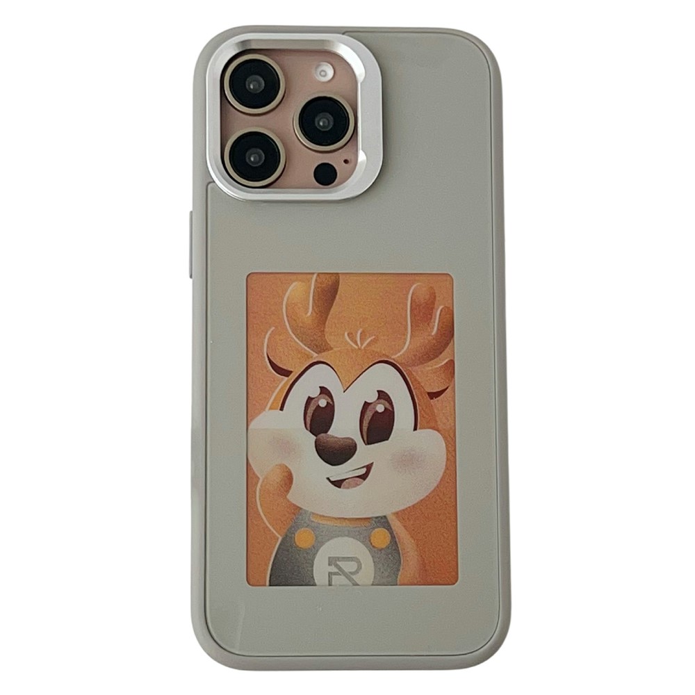 For iPhone 16 Pro Smart E-Ink Magnetic Case Lens Kickstand 4 Color HD 4 inch Display NFC DIY Customized Screen - Grey