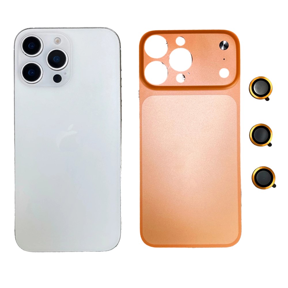 For iPhone 16 Pro Max Metal Case Transfer to 17 Pro Max Phone Cover with Camera Lens Protector - Orange