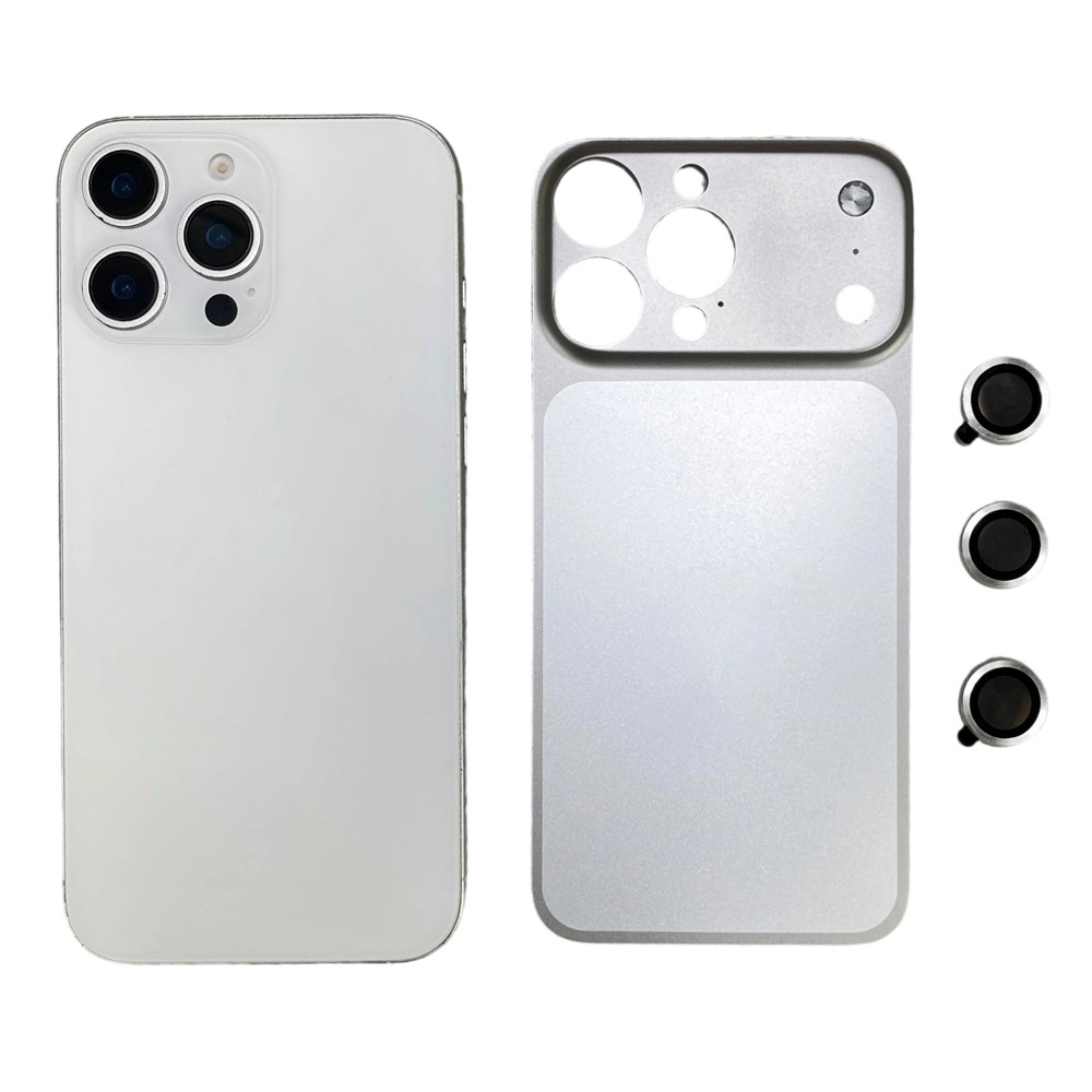 For iPhone 15 Pro Max Metal Case Transfer to 17 Pro Max Phone Cover with Camera Lens Protector - Silver