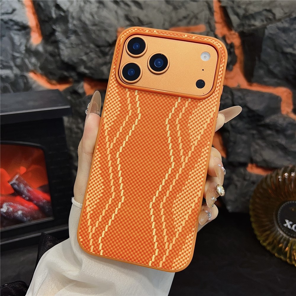 For iPhone 17 Pro Max Magnetic Case Orange Synthetic Fiber + PC Phone Back Cover - Snake Skin