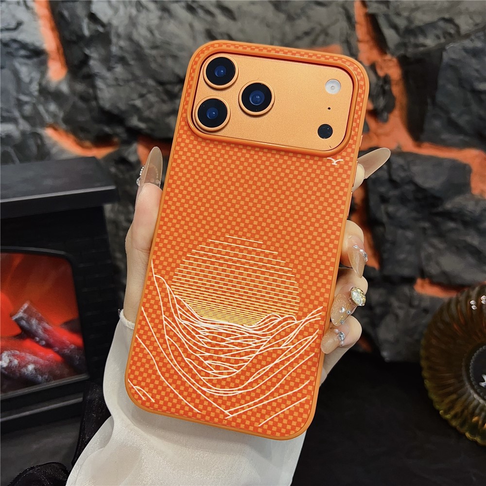 For iPhone 17 Pro Magnetic Case Orange Synthetic Fiber + PC Phone Back Cover - Sunset