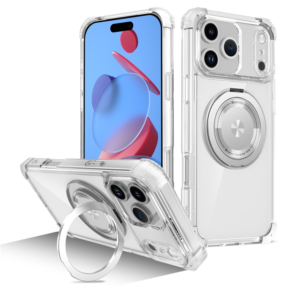 For iPhone 17 Pro Max Case Compatible with MagSafe Rotating Kickstand PC + TPU Back Cover - Transparent