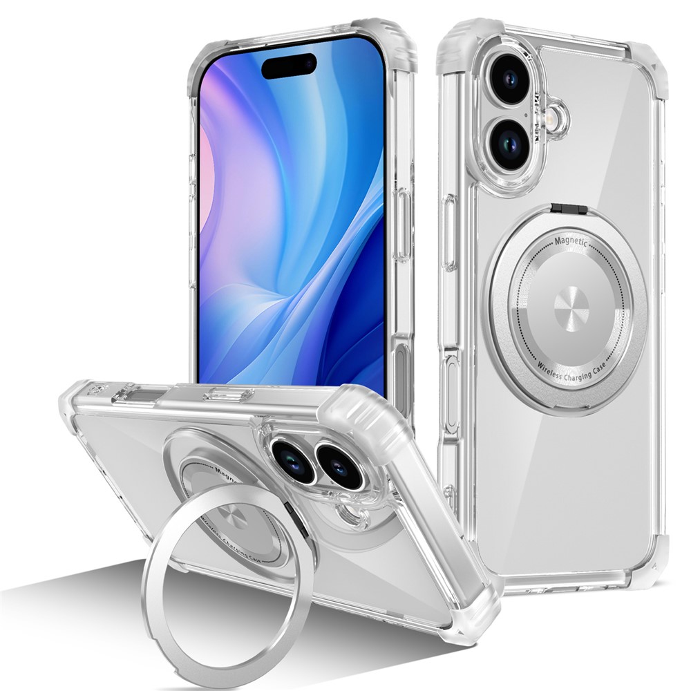 For iPhone 17 Case Compatible with MagSafe Rotating Kickstand PC + TPU Back Cover - Transparent