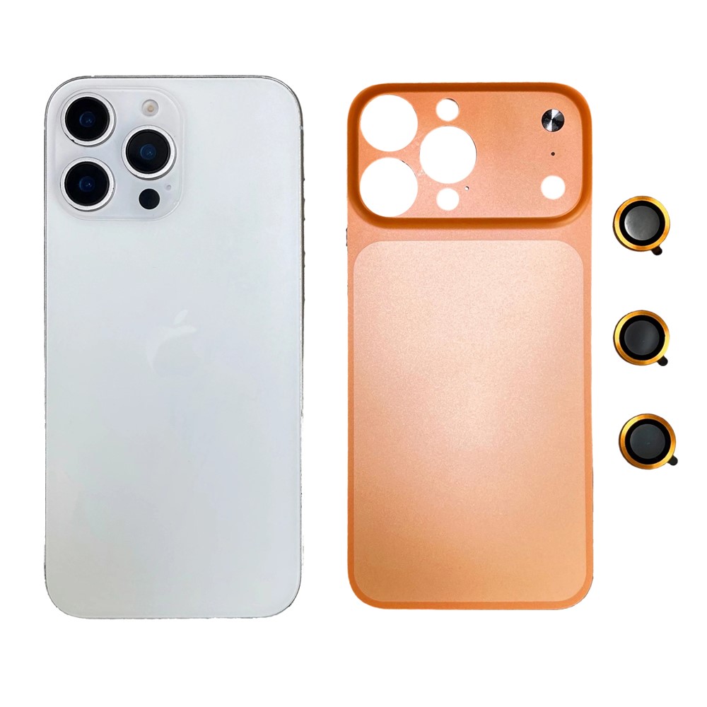 For iPhone 13 Pro Metal Case Transfer to 17 Pro Phone Cover with Camera Lens Protector - Orange