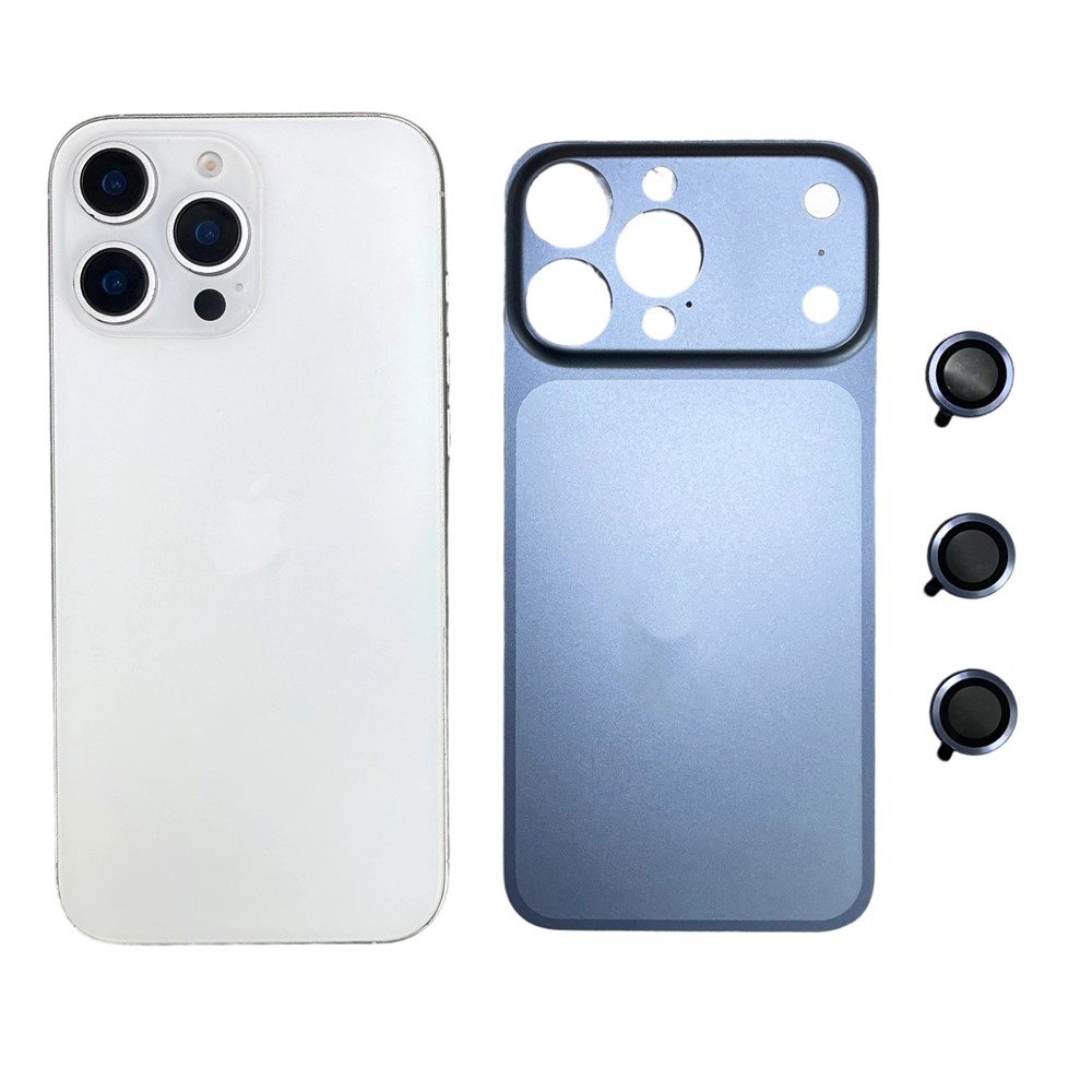 For iPhone 13 Pro Metal Case Transfer to 17 Pro Phone Cover with Camera Lens Protector - Blue