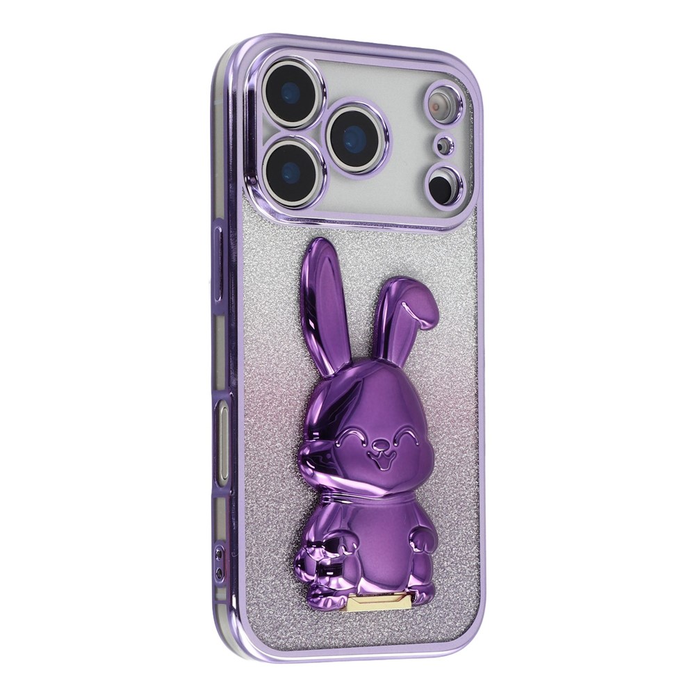 For iPhone 17 Pro Case Electroplating Glitter Rabbit PC + TPU Phone Cover with Kickstand - Purple