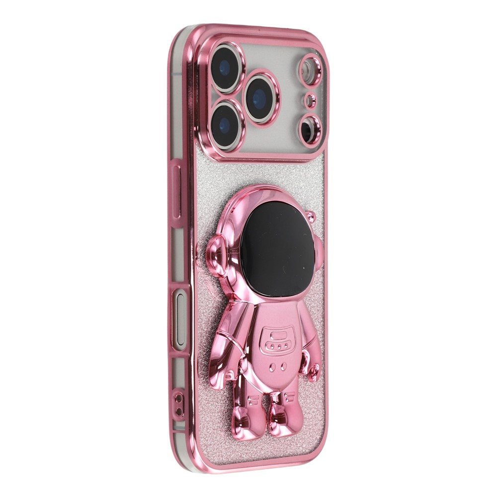 For iPhone 17 Pro Case with Astronaut Kickstand PC + TPU Phone Cover Shiny Glitter - Pink