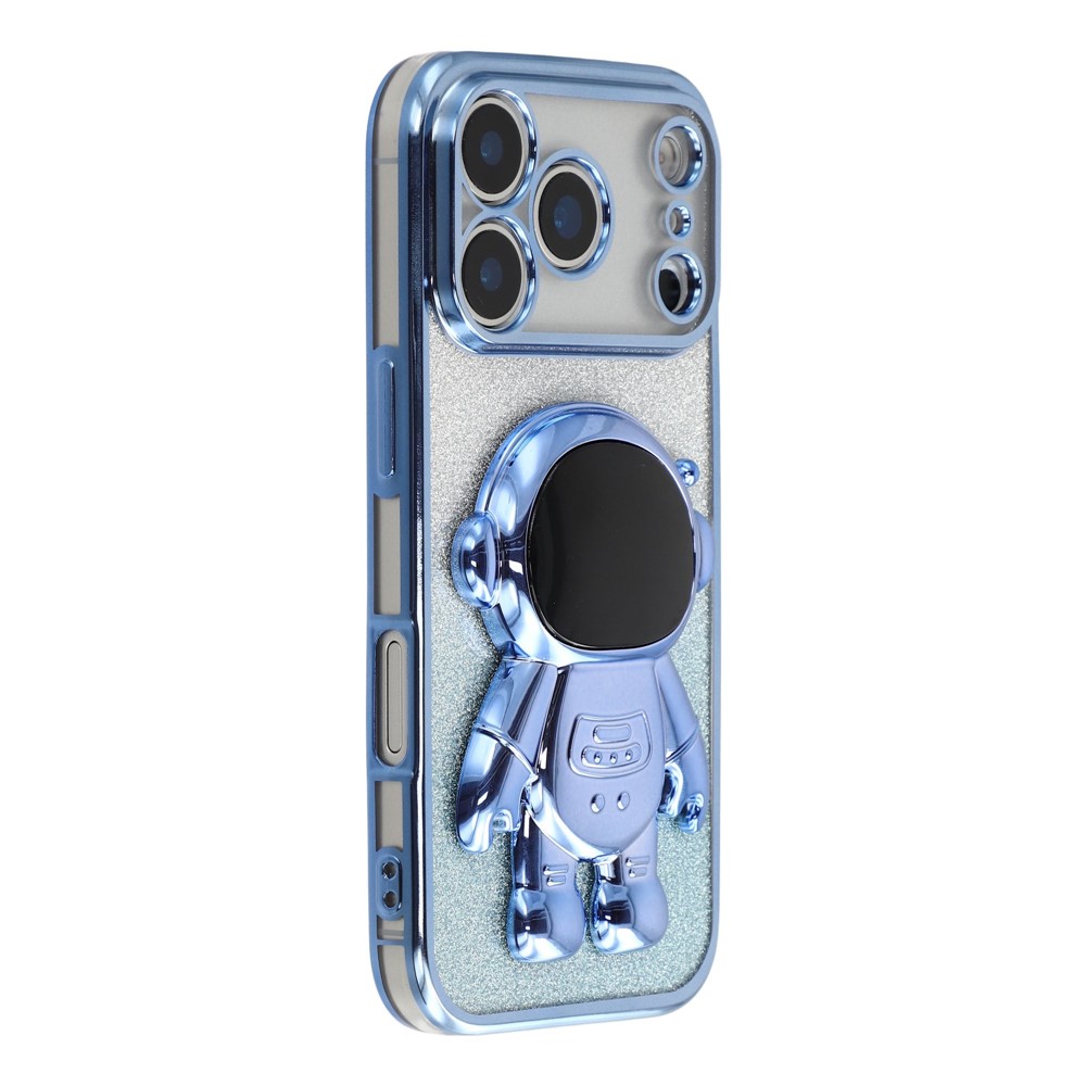 For iPhone 17 Pro Case with Astronaut Kickstand PC + TPU Phone Cover Shiny Glitter - Blue