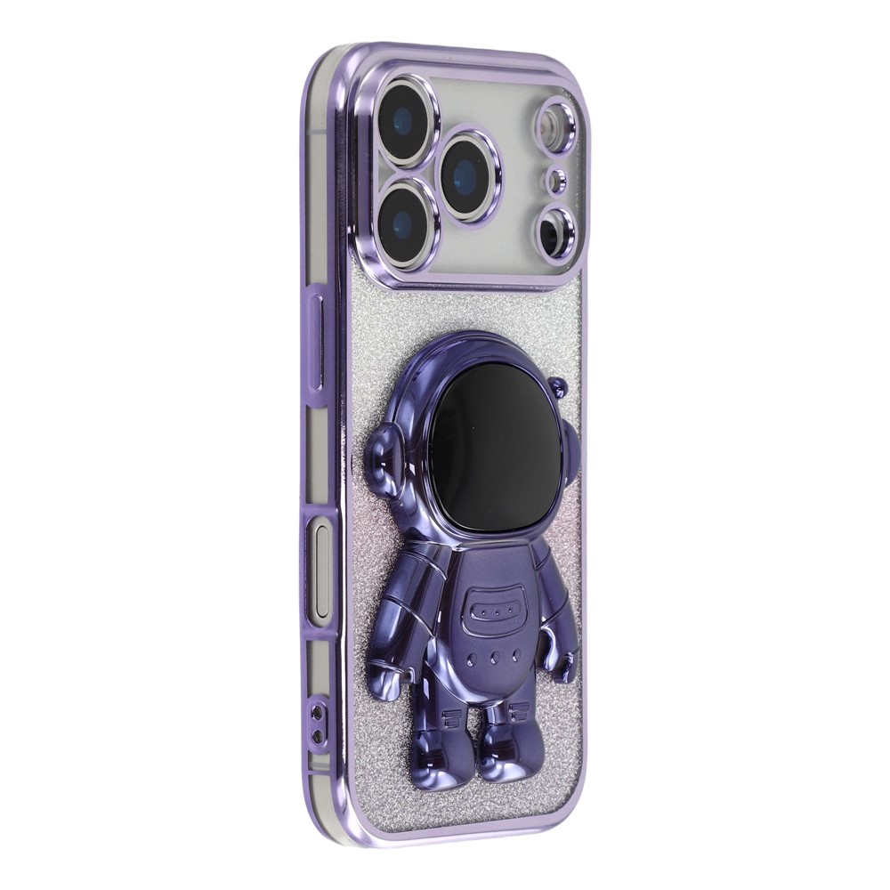 For iPhone 17 Pro Case with Astronaut Kickstand PC + TPU Phone Cover Shiny Glitter - Purple