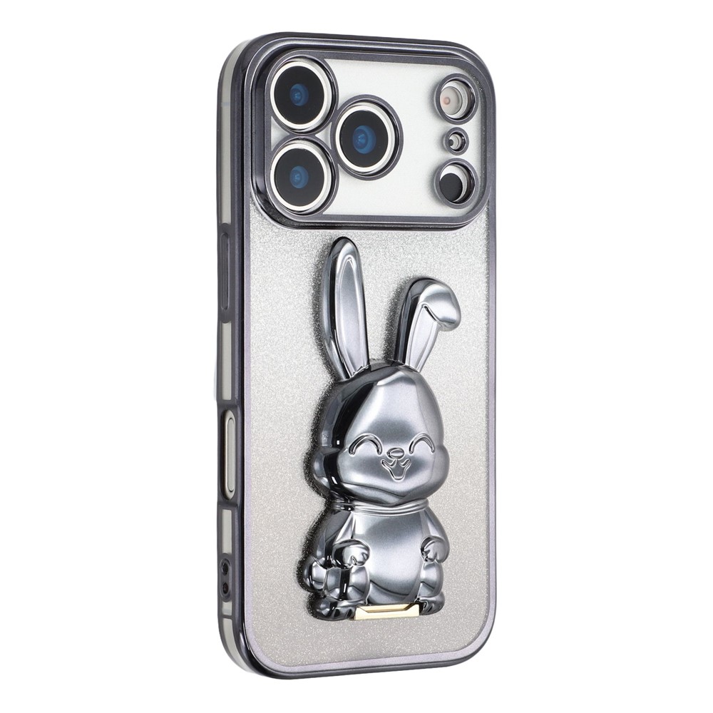 For iPhone 17 Pro Max Case Electroplating Glitter Rabbit PC + TPU Phone Cover with Kickstand - Black