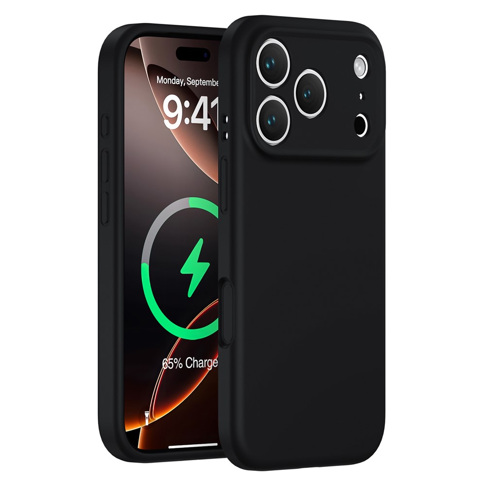 For iPhone 17 Pro Max Magnetic Case Precise Cutouts PC + Liquid Silicone Protective Phone Cover - Black