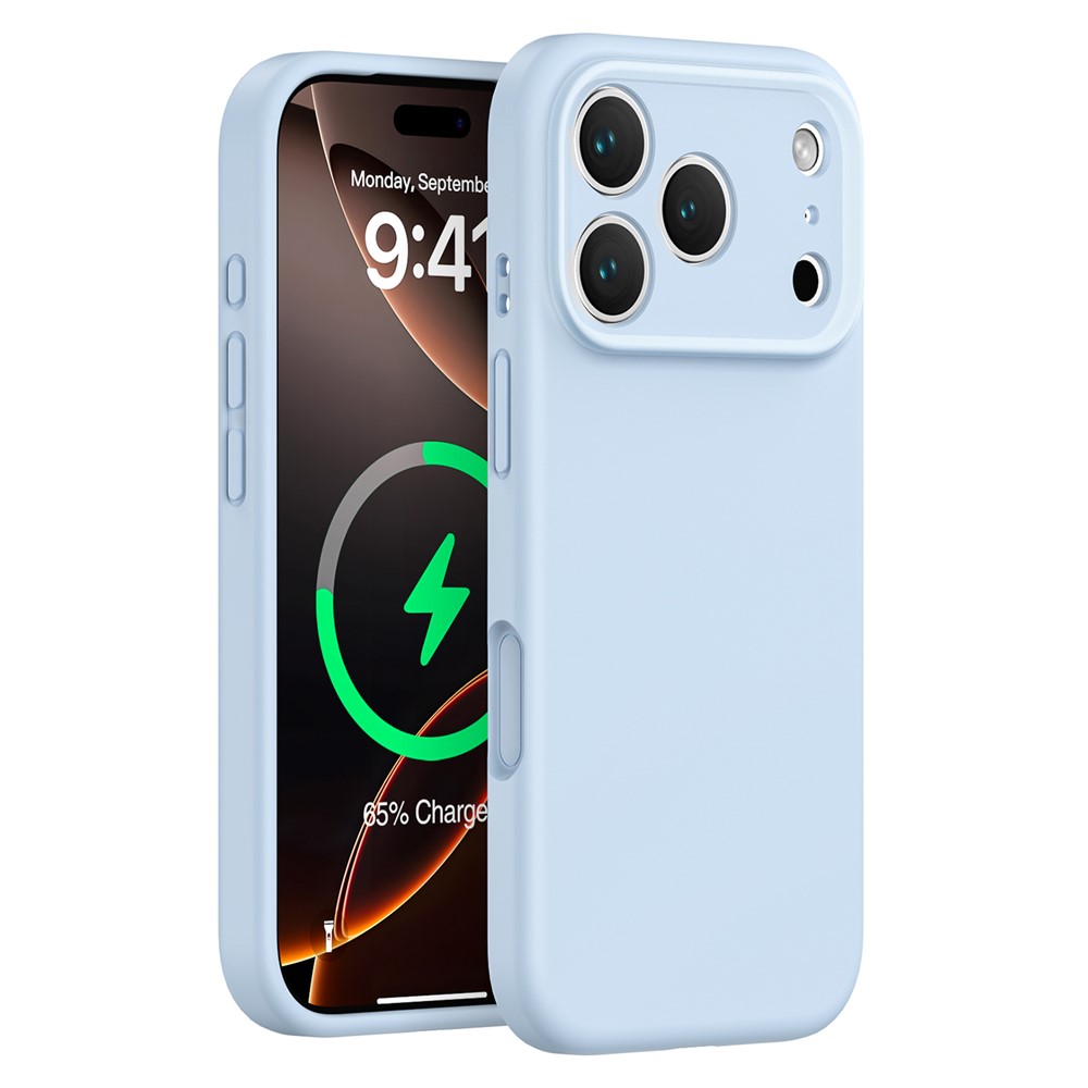 For iPhone 17 Pro Max Magnetic Case Precise Cutouts PC + Liquid Silicone Protective Phone Cover - Baby Blue