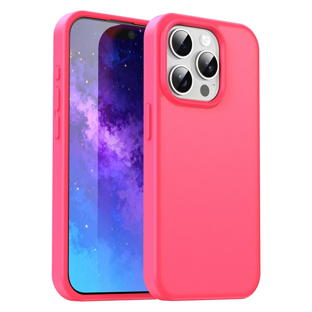 For iPhone 15 Pro Case TPU PC Hybrid Soft Edge Hard Shell Protective Cover Camera Protection Anti Slip Texture - Rose