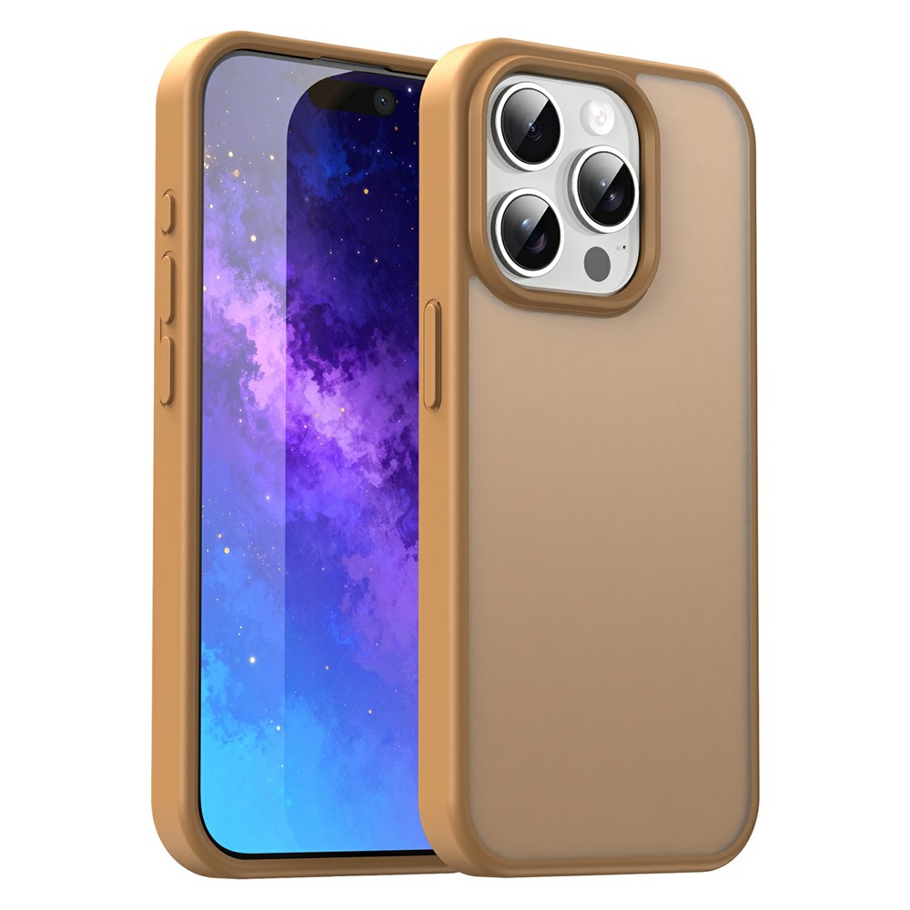 For iPhone 15 Pro Case TPU PC Hybrid Soft Edge Hard Shell Protective Cover Camera Protection Anti Slip Texture - Desert Gold
