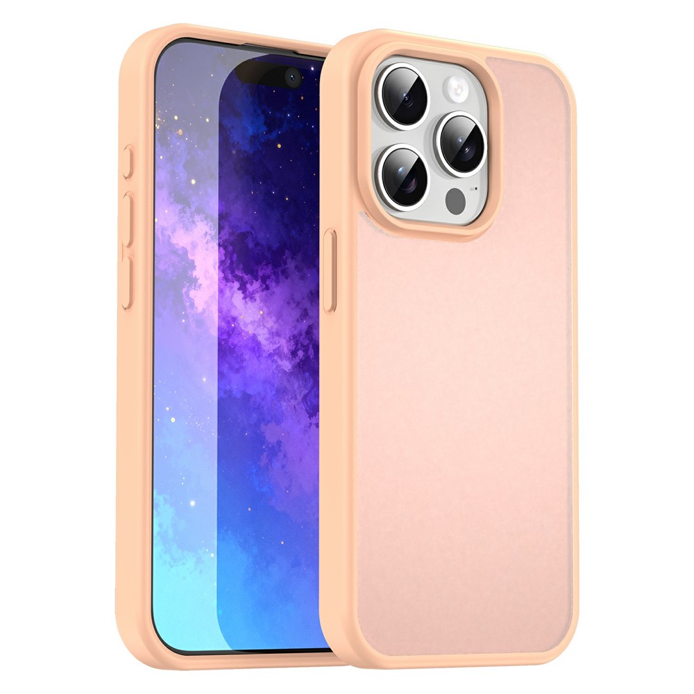 For iPhone 15 Pro Case TPU PC Hybrid Soft Edge Hard Shell Protective Cover Camera Protection Anti Slip Texture - Pink