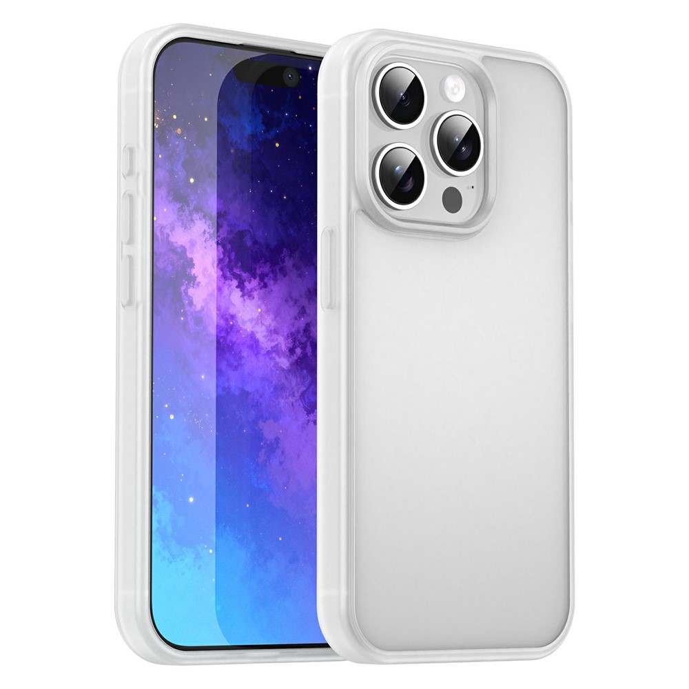 For iPhone 15 Pro Case TPU PC Hybrid Soft Edge Hard Shell Protective Cover Camera Protection Anti Slip Texture - Matte White