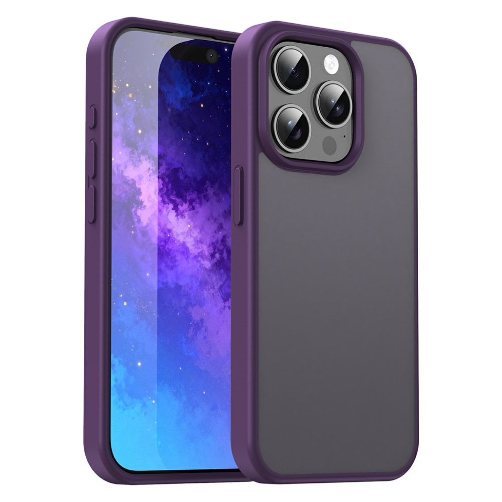 For iPhone 15 Pro Max Case Skin Touch Matte Anti Drop TPU PC Phone Back Cover - Purple