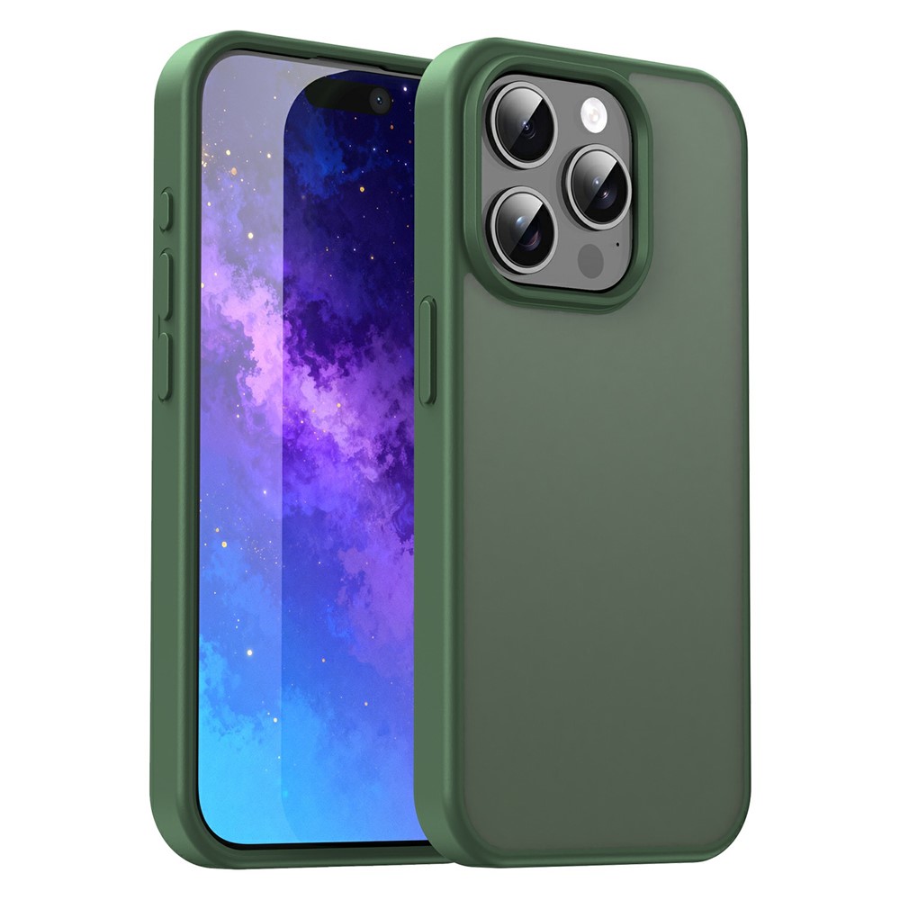 For iPhone 15 Pro Max Case Skin Touch Matte Anti Drop TPU PC Phone Back Cover - Olive Green