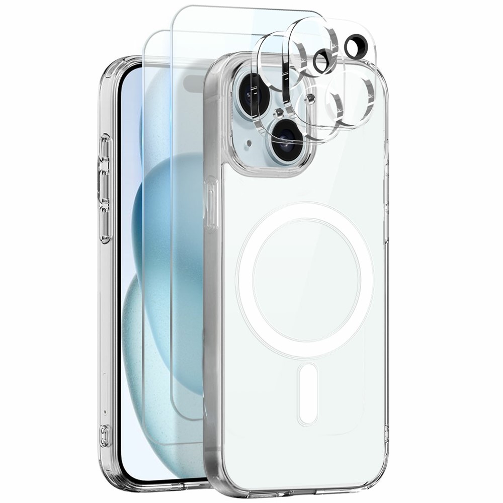 NORTHJO 5 in 1 Set for iPhone 15 Plus Magnetic Case PC + TPU Phone Cover with 2 Front Screen Protector + 2 Lens Film