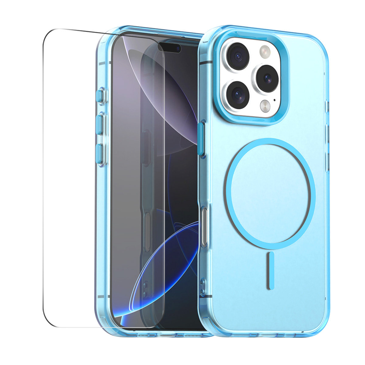 For iPhone 14 Pro Case with 9H Tempered Glass ENKAY HAT PRINCE PC TPU Phone Cover Compatible with MagSafe - Blue