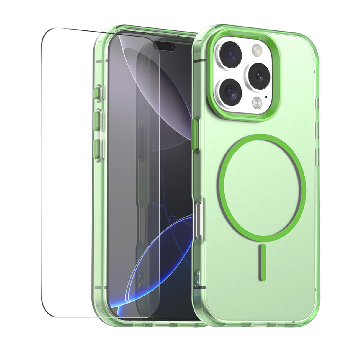 For iPhone 14 Pro Case with 9H Tempered Glass ENKAY HAT PRINCE PC TPU Phone Cover Compatible with MagSafe - Green