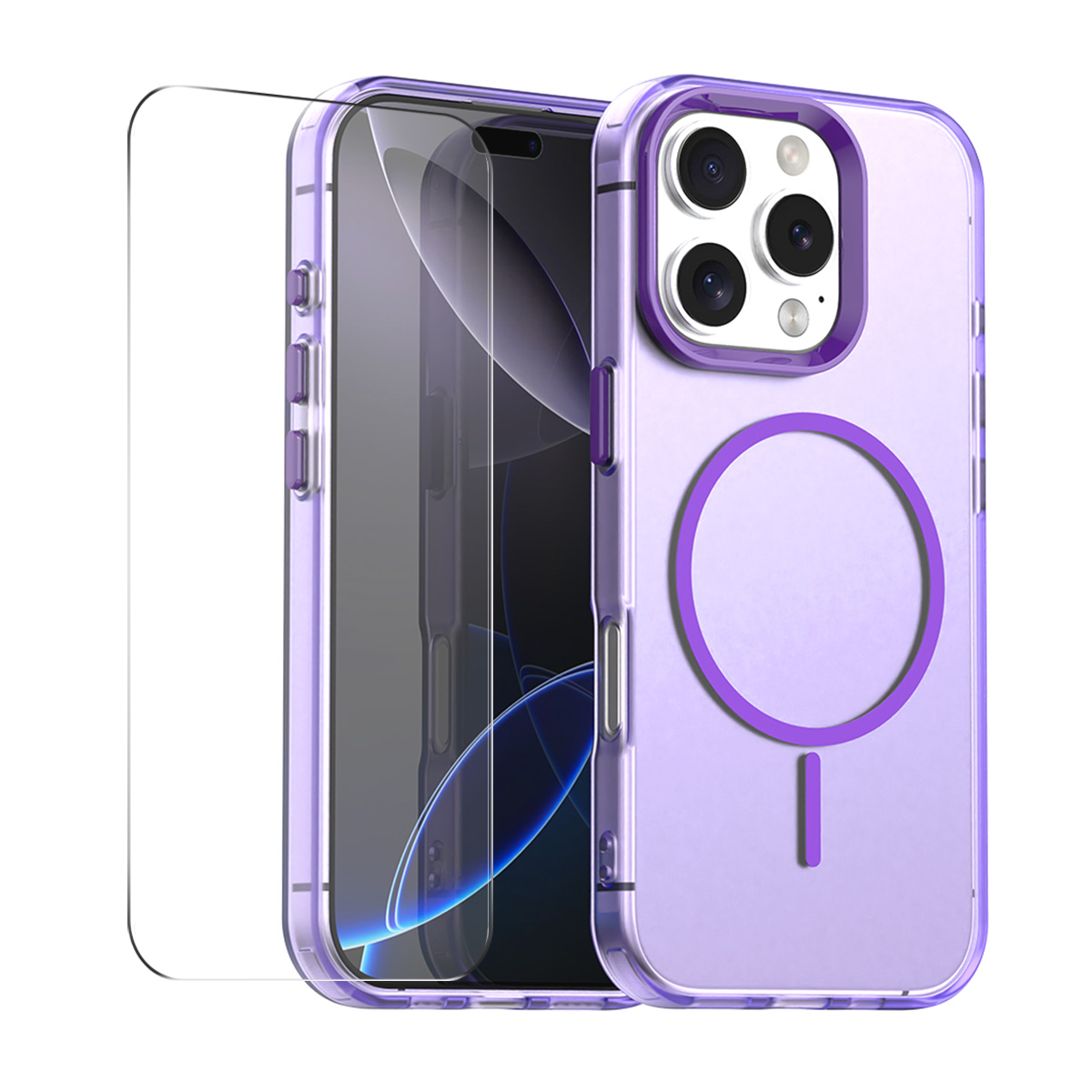 For iPhone 14 Pro Case with 9H Tempered Glass ENKAY HAT PRINCE PC TPU Phone Cover Compatible with MagSafe - Purple