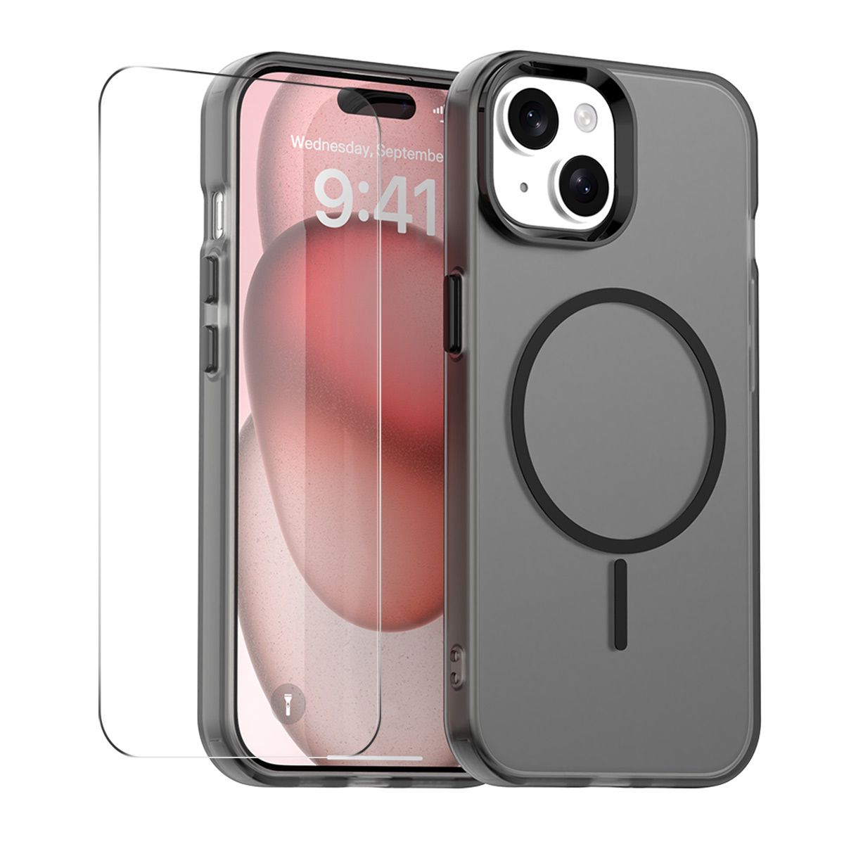 For iPhone 14 Case with 9H Tempered Glass ENKAY HAT PRINCE PC TPU Phone Cover Compatible with MagSafe - Black