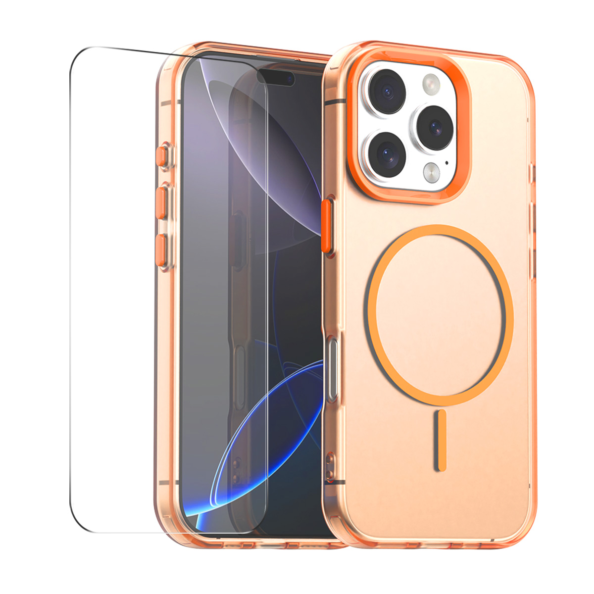 For iPhone 14 Pro Max Case with 9H Tempered Glass ENKAY HAT PRINCE PC TPU Phone Cover Compatible with MagSafe - Orange