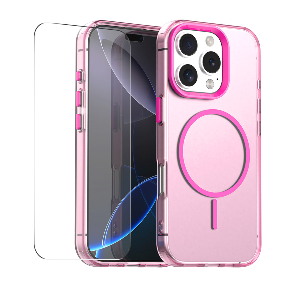 For iPhone 14 Pro Max Case with 9H Tempered Glass ENKAY HAT PRINCE PC TPU Phone Cover Compatible with MagSafe - Rose