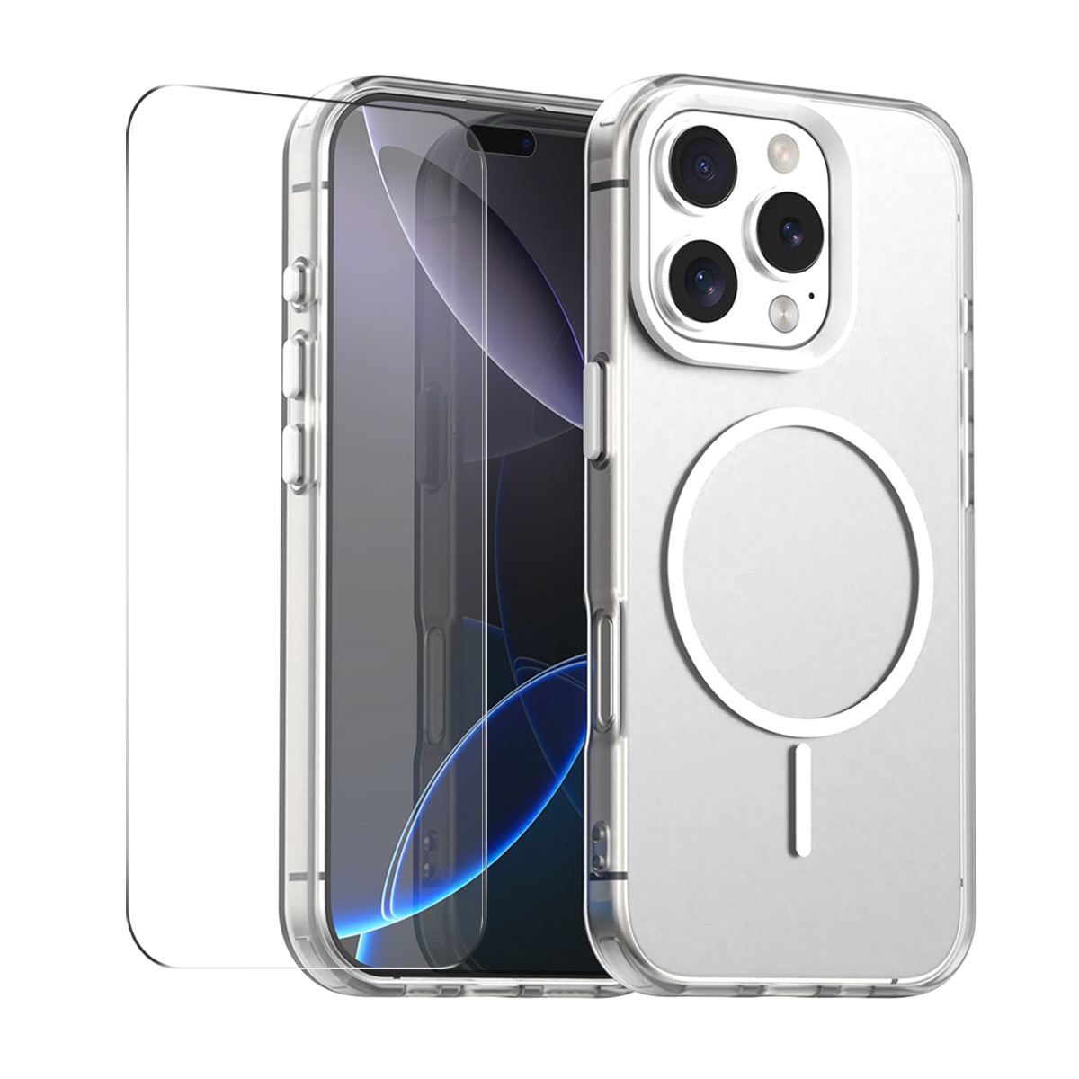 For iPhone 15 Pro Case with 9H Tempered Glass ENKAY HAT PRINCE PC TPU Phone Cover Compatible with MagSafe - White