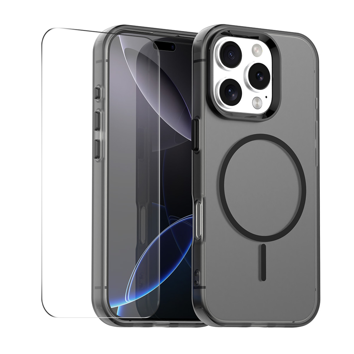 For iPhone 15 Pro Case with 9H Tempered Glass ENKAY HAT PRINCE PC TPU Phone Cover Compatible with MagSafe - Black