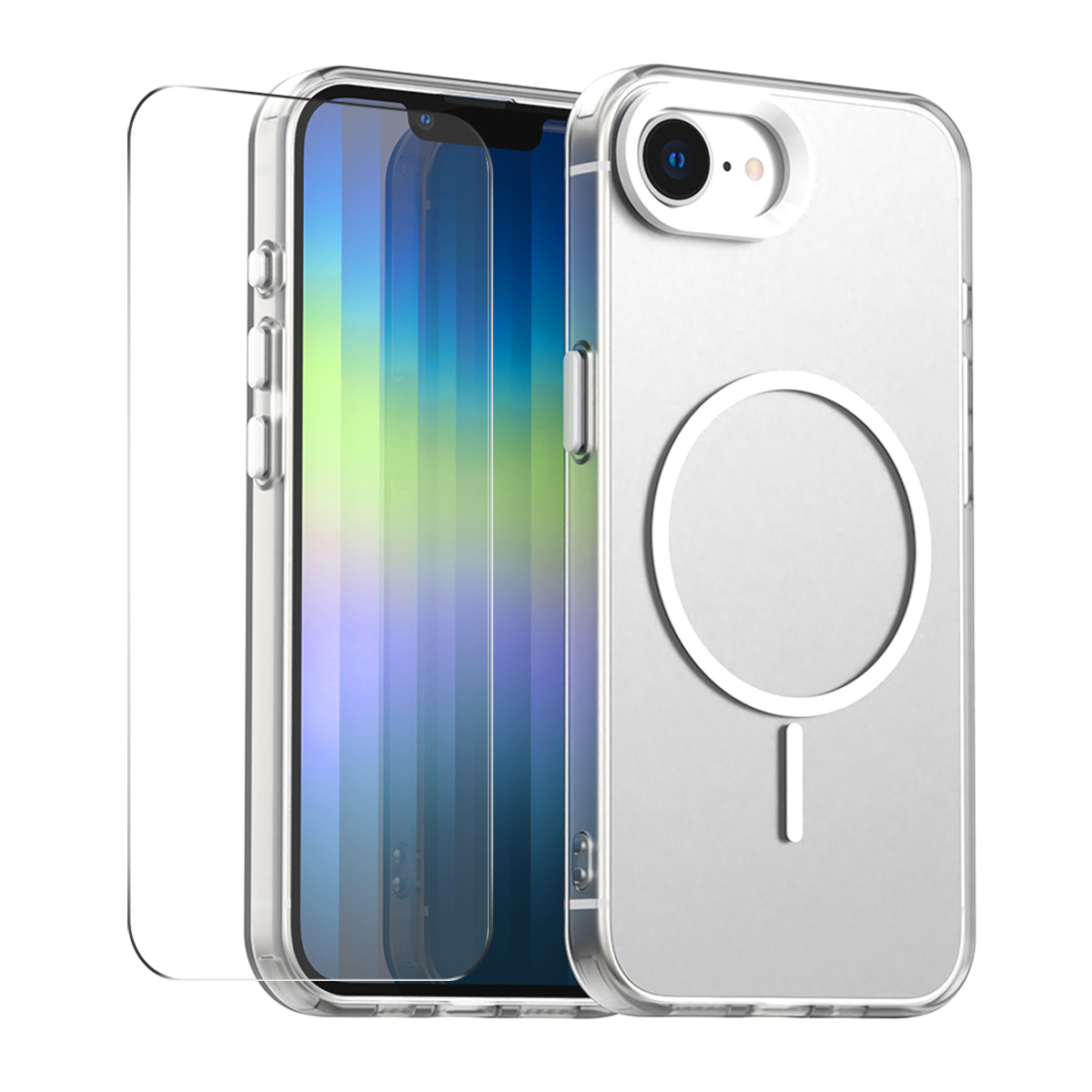 For iPhone 16e Case with 9H Tempered Glass ENKAY HAT PRINCE PC TPU Phone Cover Compatible with MagSafe - White