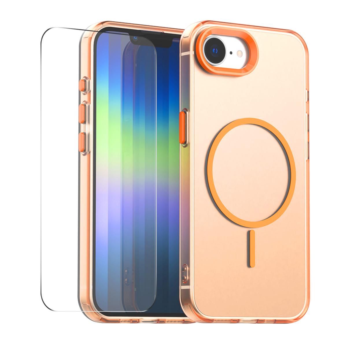 For iPhone 16e Case with 9H Tempered Glass ENKAY HAT PRINCE PC TPU Phone Cover Compatible with MagSafe - Orange