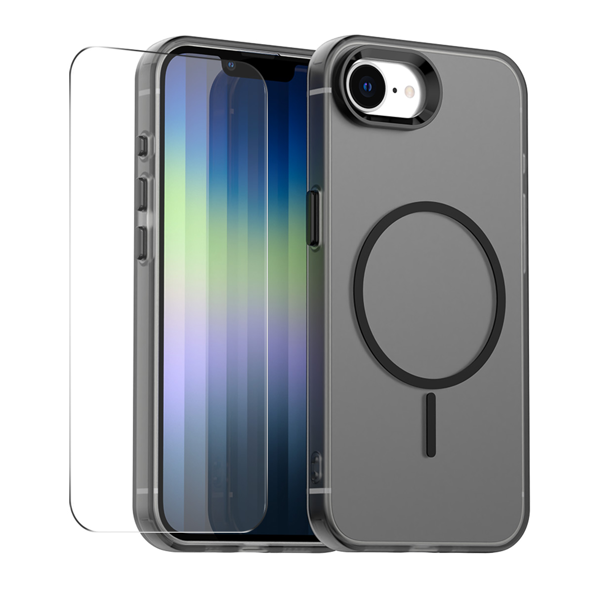 For iPhone 16e Case with 9H Tempered Glass ENKAY HAT PRINCE PC TPU Phone Cover Compatible with MagSafe - Black