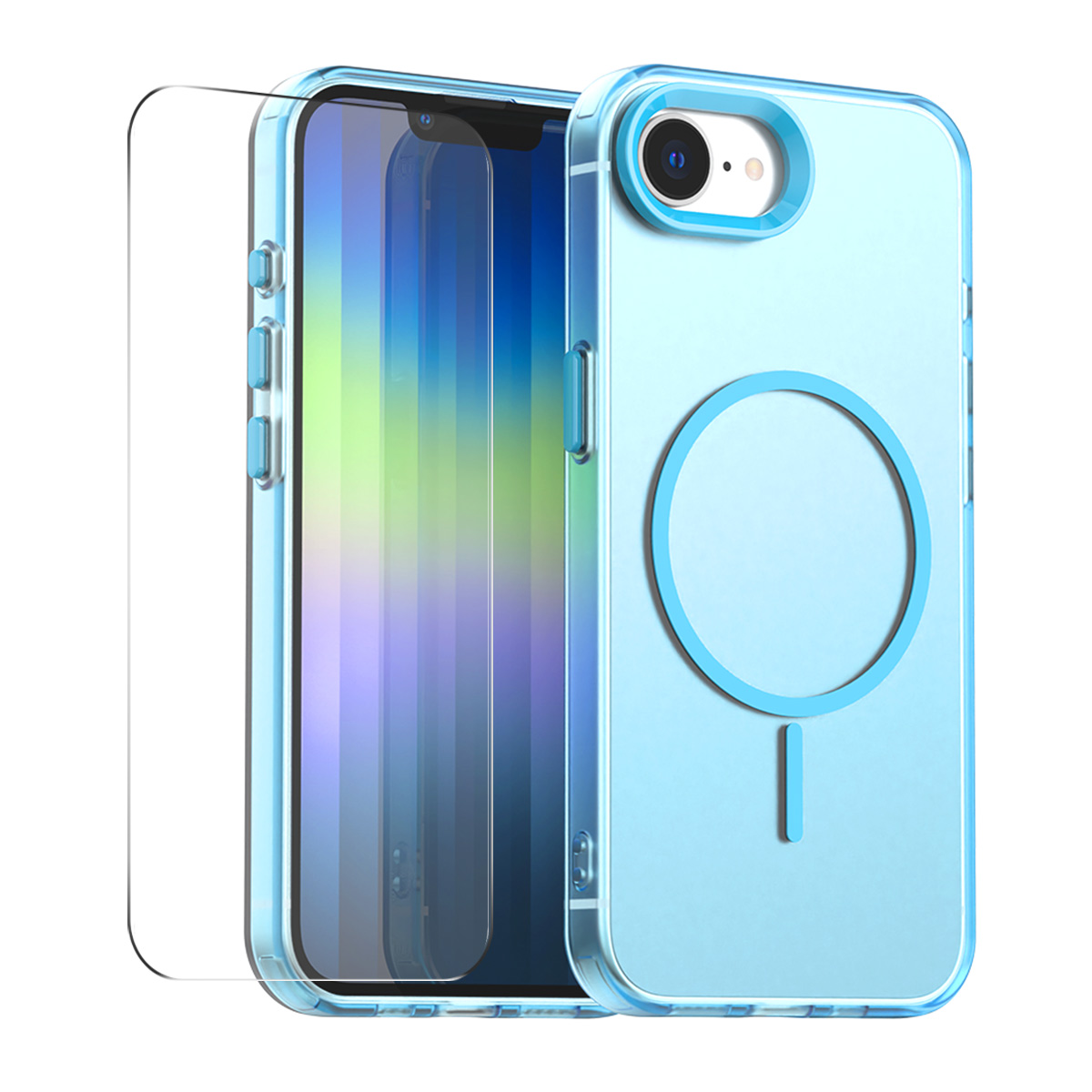 For iPhone 16e Case with 9H Tempered Glass ENKAY HAT PRINCE PC TPU Phone Cover Compatible with MagSafe - Blue