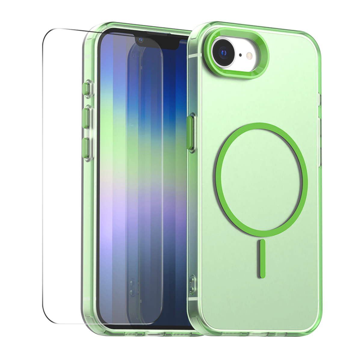 For iPhone 16e Case with 9H Tempered Glass ENKAY HAT PRINCE PC TPU Phone Cover Compatible with MagSafe - Green