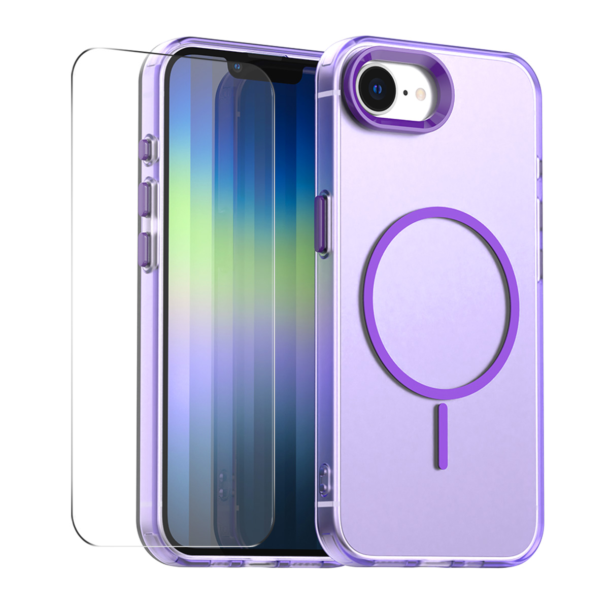 For iPhone 16e Case with 9H Tempered Glass ENKAY HAT PRINCE PC TPU Phone Cover Compatible with MagSafe - Purple