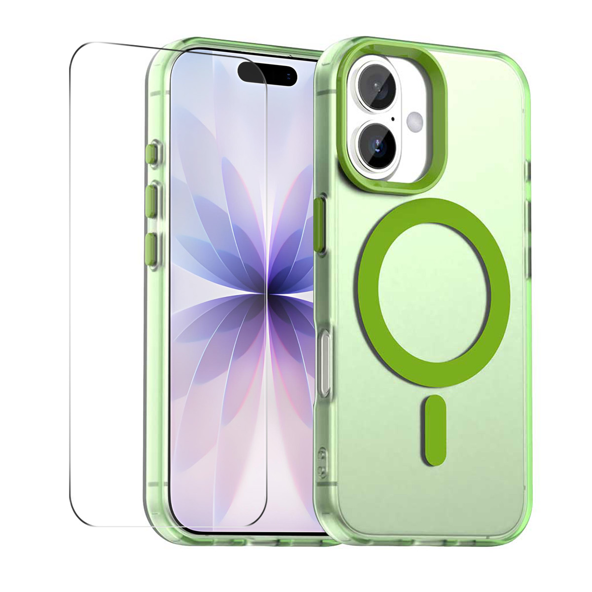 For iPhone 16 Case with 9H Tempered Glass ENKAY HAT PRINCE PC TPU Phone Cover Compatible with MagSafe - Green