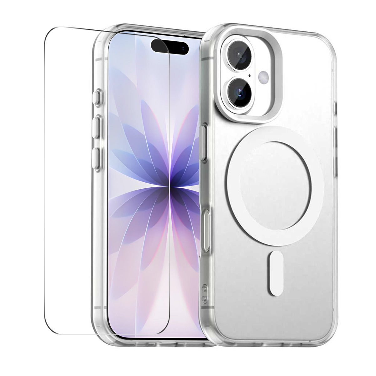 For iPhone 16 Plus Case with 9H Tempered Glass ENKAY HAT PRINCE PC TPU Phone Cover Compatible with MagSafe - White