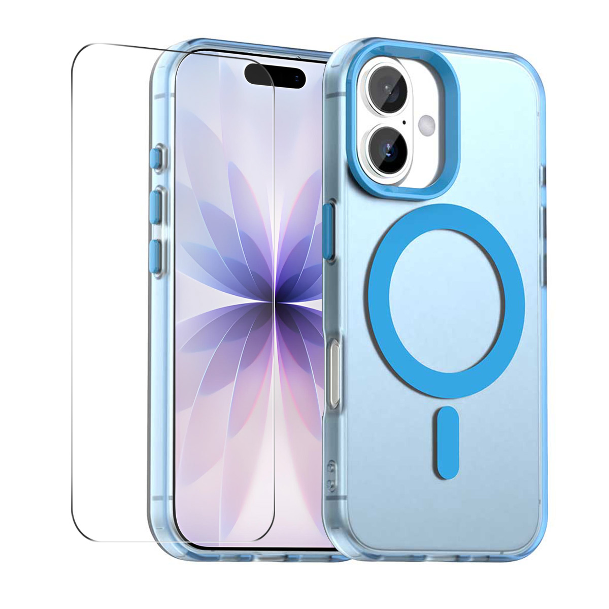 For iPhone 16 Plus Case with 9H Tempered Glass ENKAY HAT PRINCE PC TPU Phone Cover Compatible with MagSafe - Blue