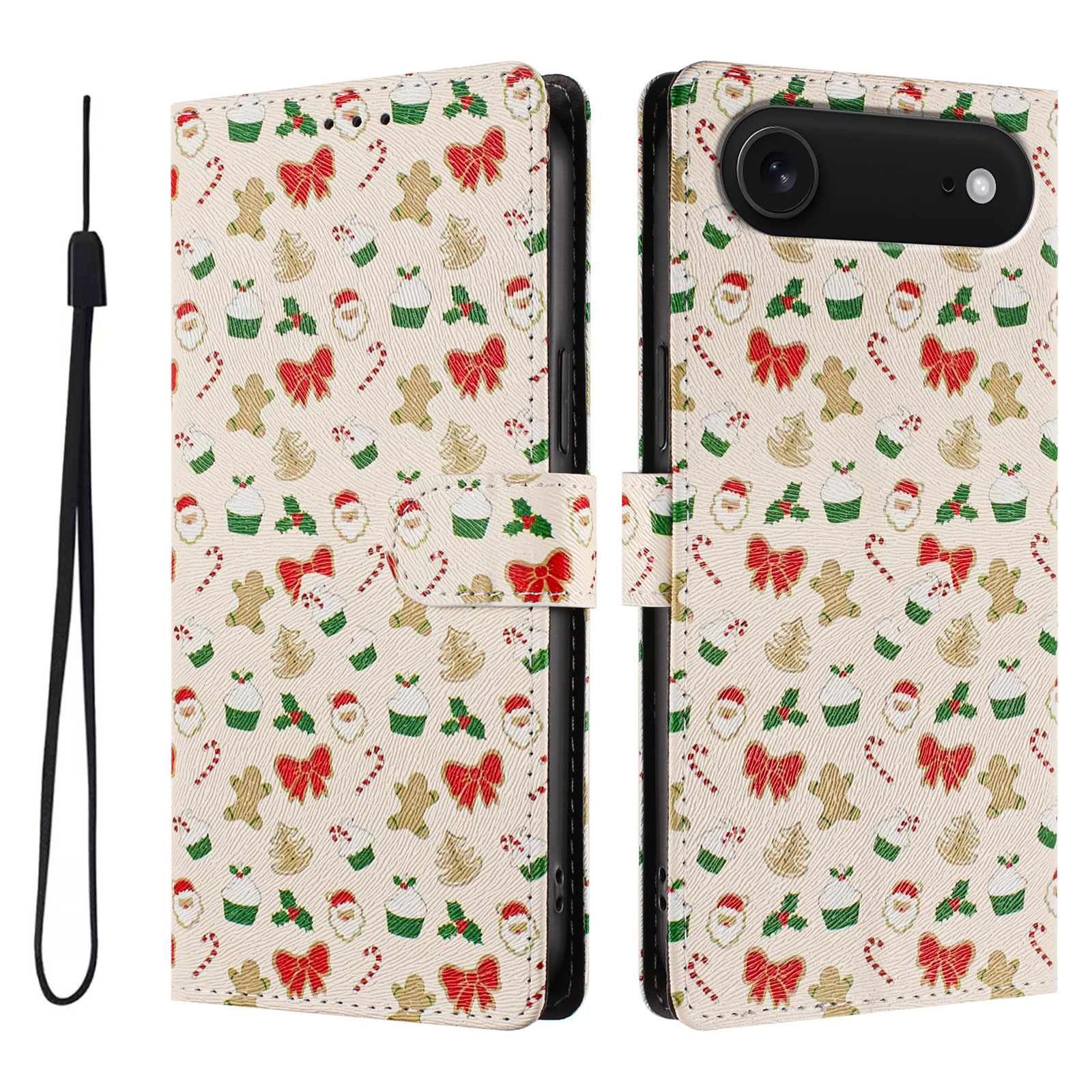 For iPhone Air Case Christmas Themed Pattern Printing PU Leather Wallet Phone Cover with Wrist Strap - Santa Claus