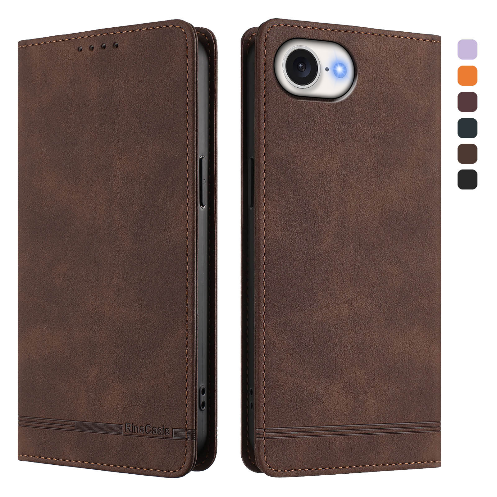 For iPhone 16e Case RINACASIS RC23 RFID Blocking Wallet Stand PU Leather Phone Cover - Brown