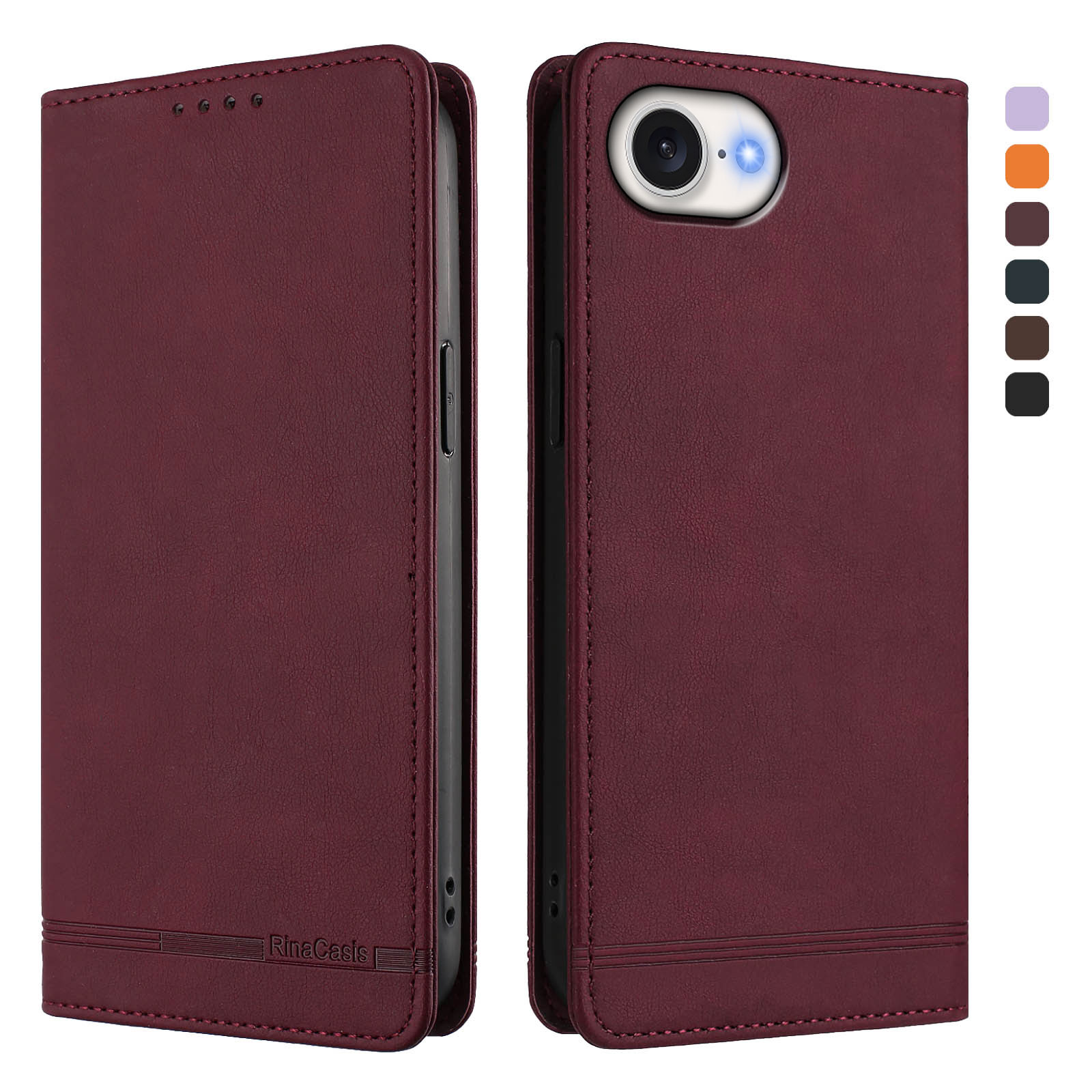 For iPhone 16e Case RINACASIS RC23 RFID Blocking Wallet Stand PU Leather Phone Cover - Wine Red