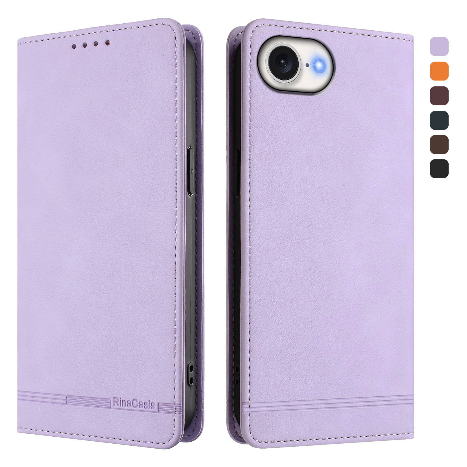 For iPhone 16e Case RINACASIS RC23 RFID Blocking Wallet Stand PU Leather Phone Cover - Light Purple