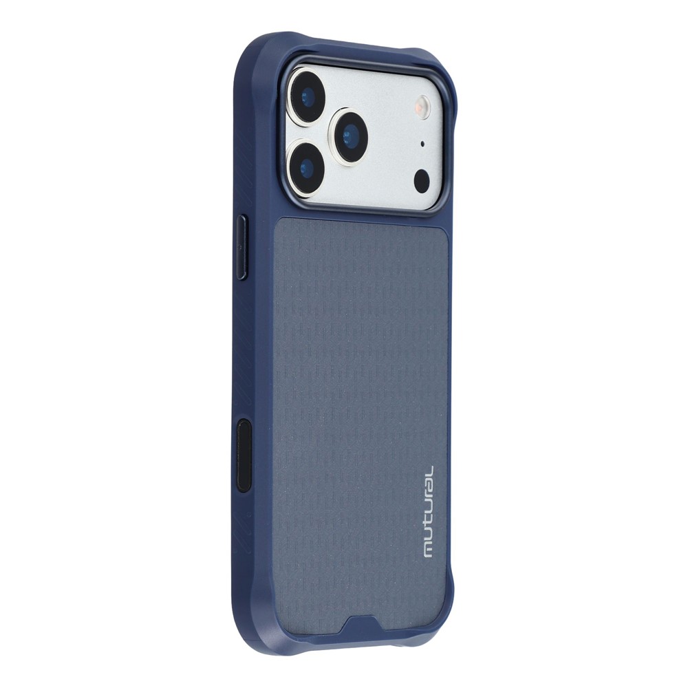 MUTURAL For iPhone 17 Pro Max Magnetic Case Leather Coated TPU + PC Phone Cover with Metal Camera Frame - Dark Blue