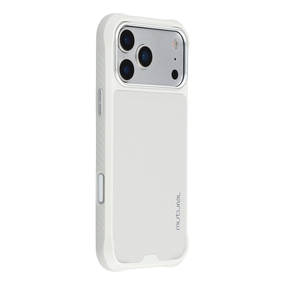 MUTURAL For iPhone 17 Pro Max Magnetic Case Leather Coated TPU + PC Phone Cover with Metal Camera Frame - Light Grey