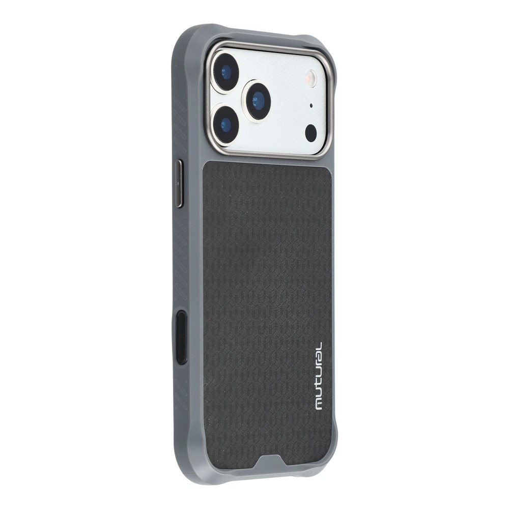MUTURAL For iPhone 17 Pro Magnetic Case Leather Coated TPU + PC Phone Cover with Metal Camera Frame - Dark Grey
