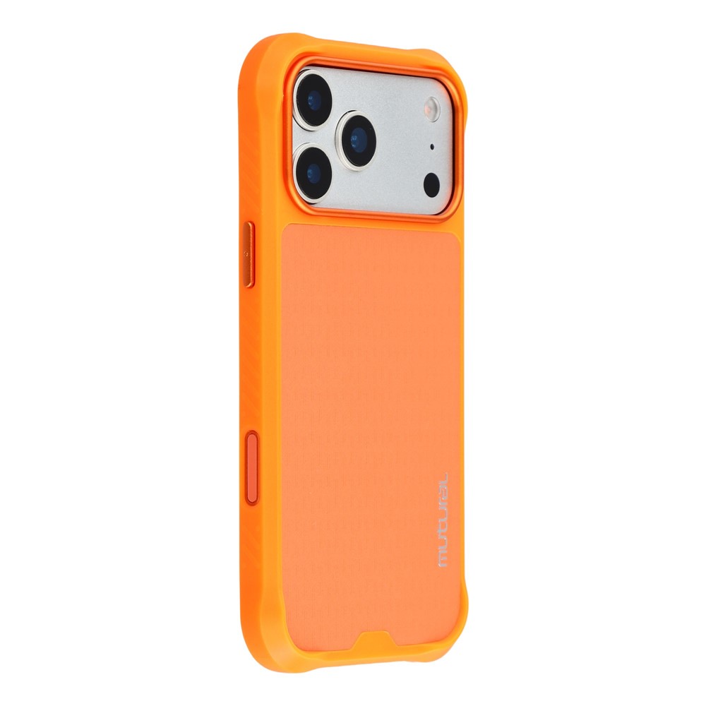 MUTURAL For iPhone 17 Pro Magnetic Case Leather Coated TPU + PC Phone Cover with Metal Camera Frame - Orange